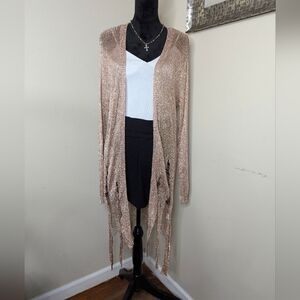 Gold Metallic Distressed Cardigan Large